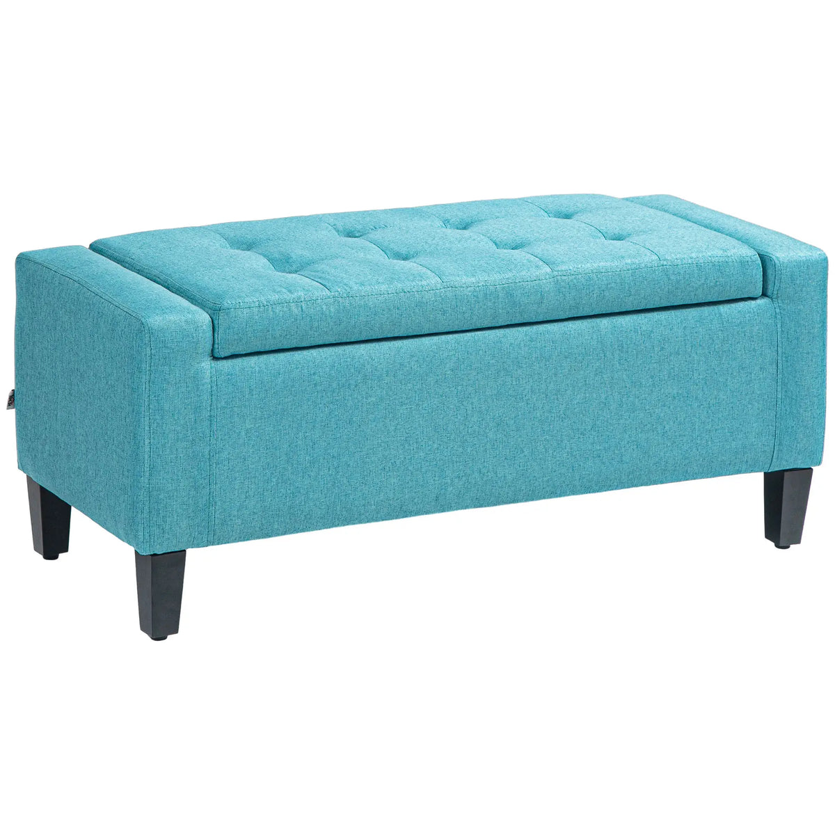 Banc coffre, recouvert de lin avec capitonnage, vert