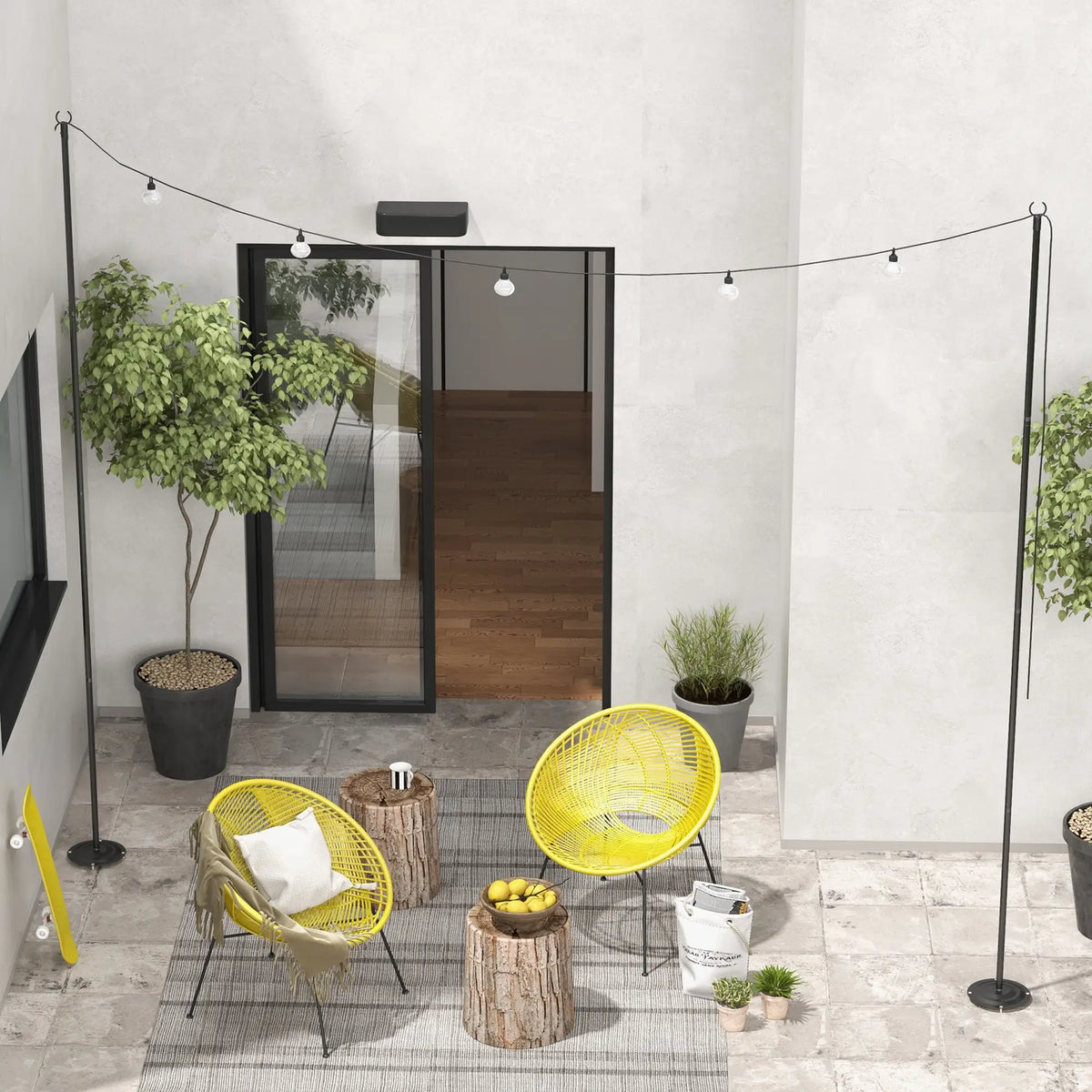 Lot de 2 poteaux lumineux de 3 m (10 pi), supports d'éclairage suspendus en acier pour patio, jardin, terrasse, mariage, fête, noir