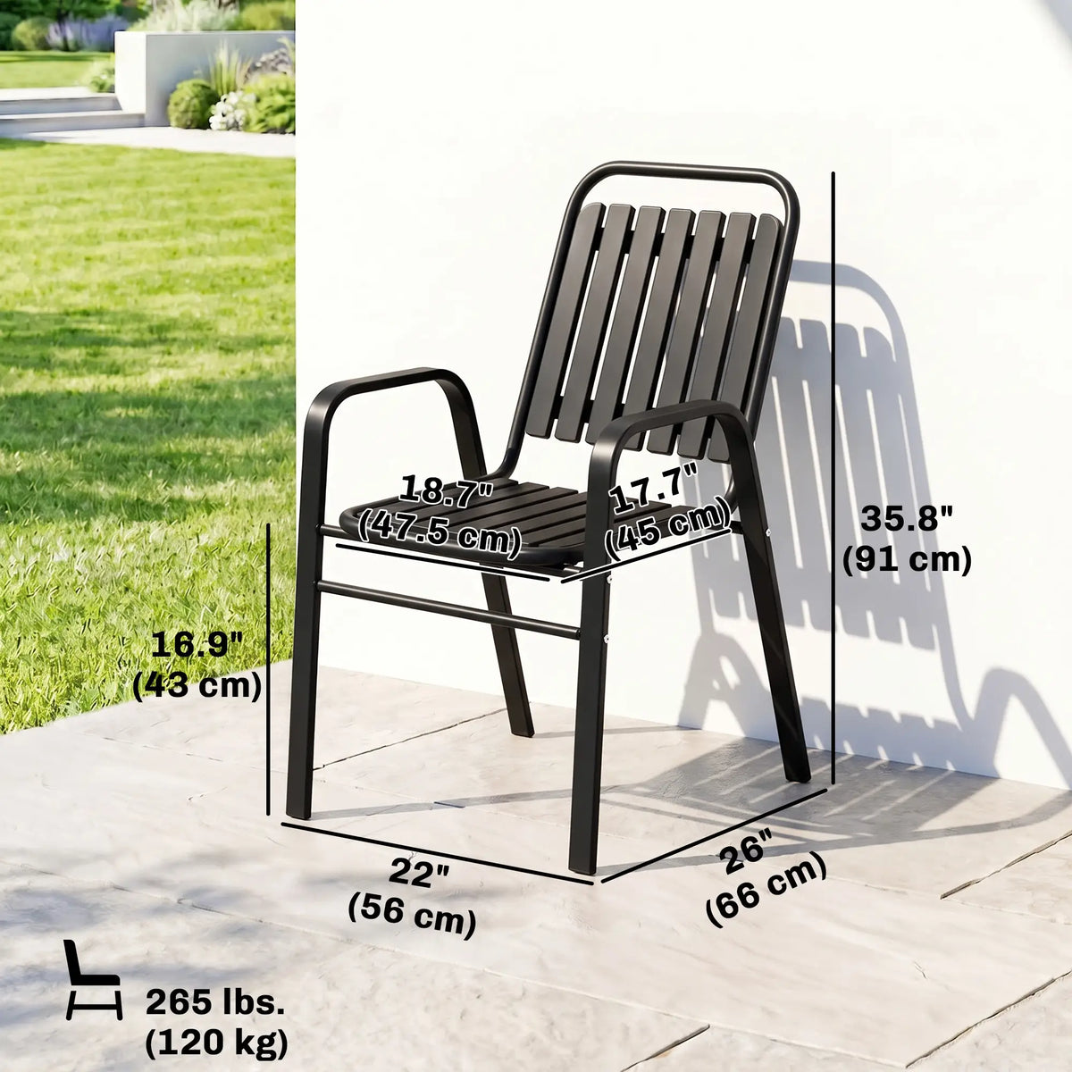 Ensemble de 2 chaises de jardin empilables, pour terrasse, balcon, patio, jardin, noires