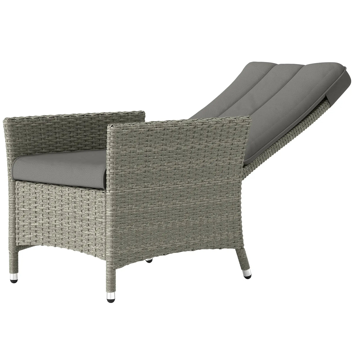 Fauteuil inclinable d'extérieur en osier, fauteuil de patio inclinable en osier avec dossier et coussin réglables, gris