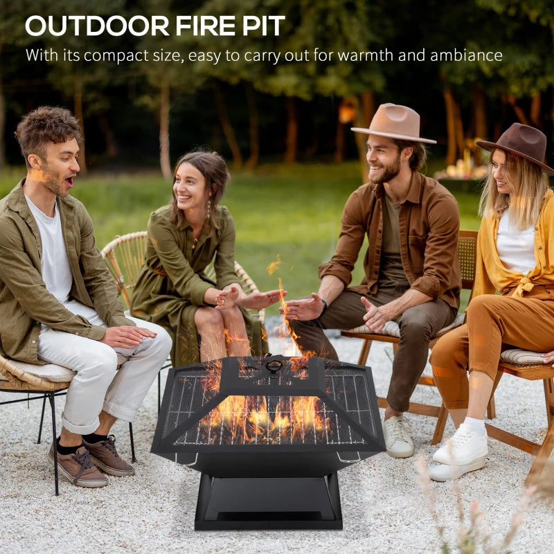 Foyer extérieur au bois avec grille