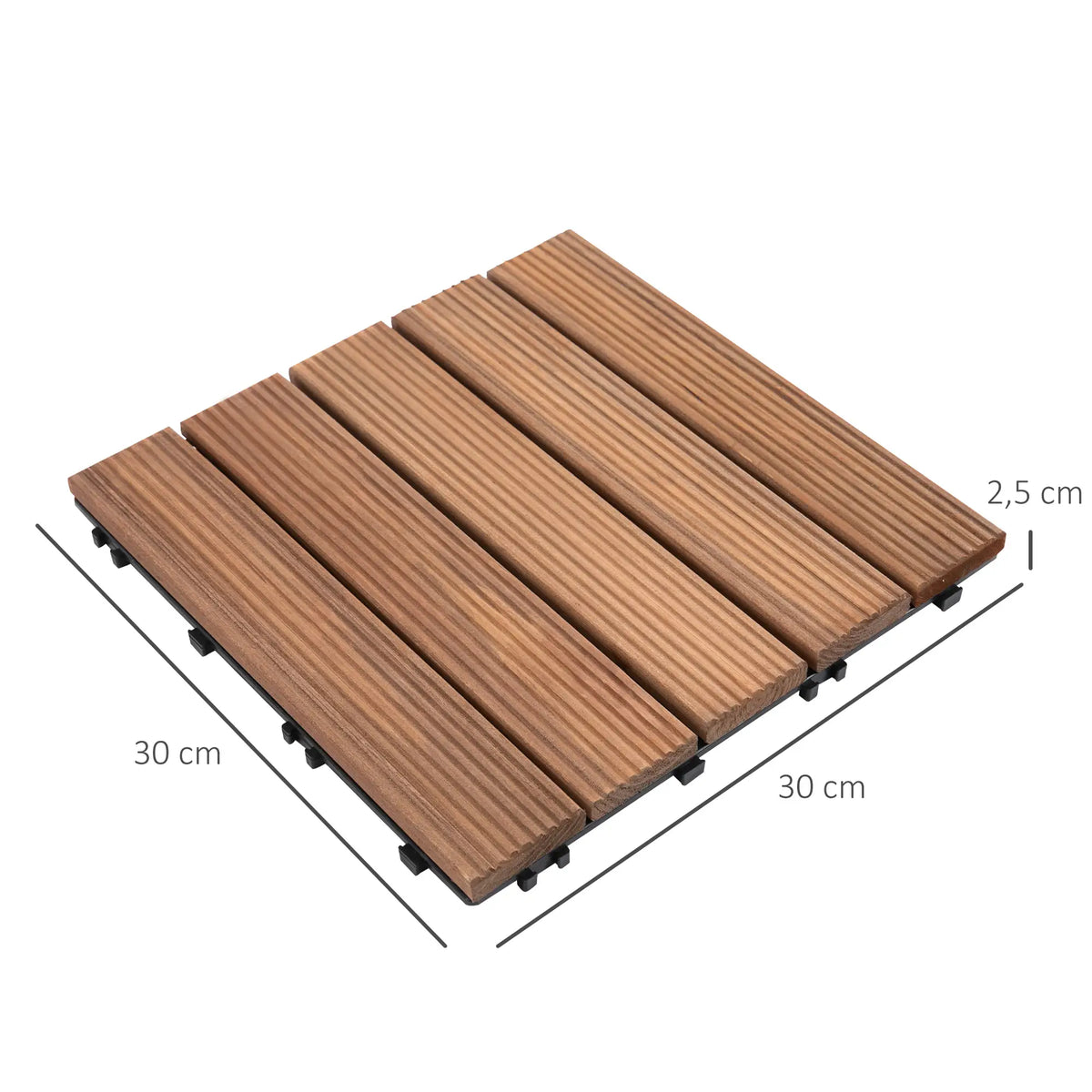 Lot de 27 dalles de terrasse emboîtables en bois, 30 x 30 cm, pour une utilisation intérieure et extérieure, montage sans outils, marron