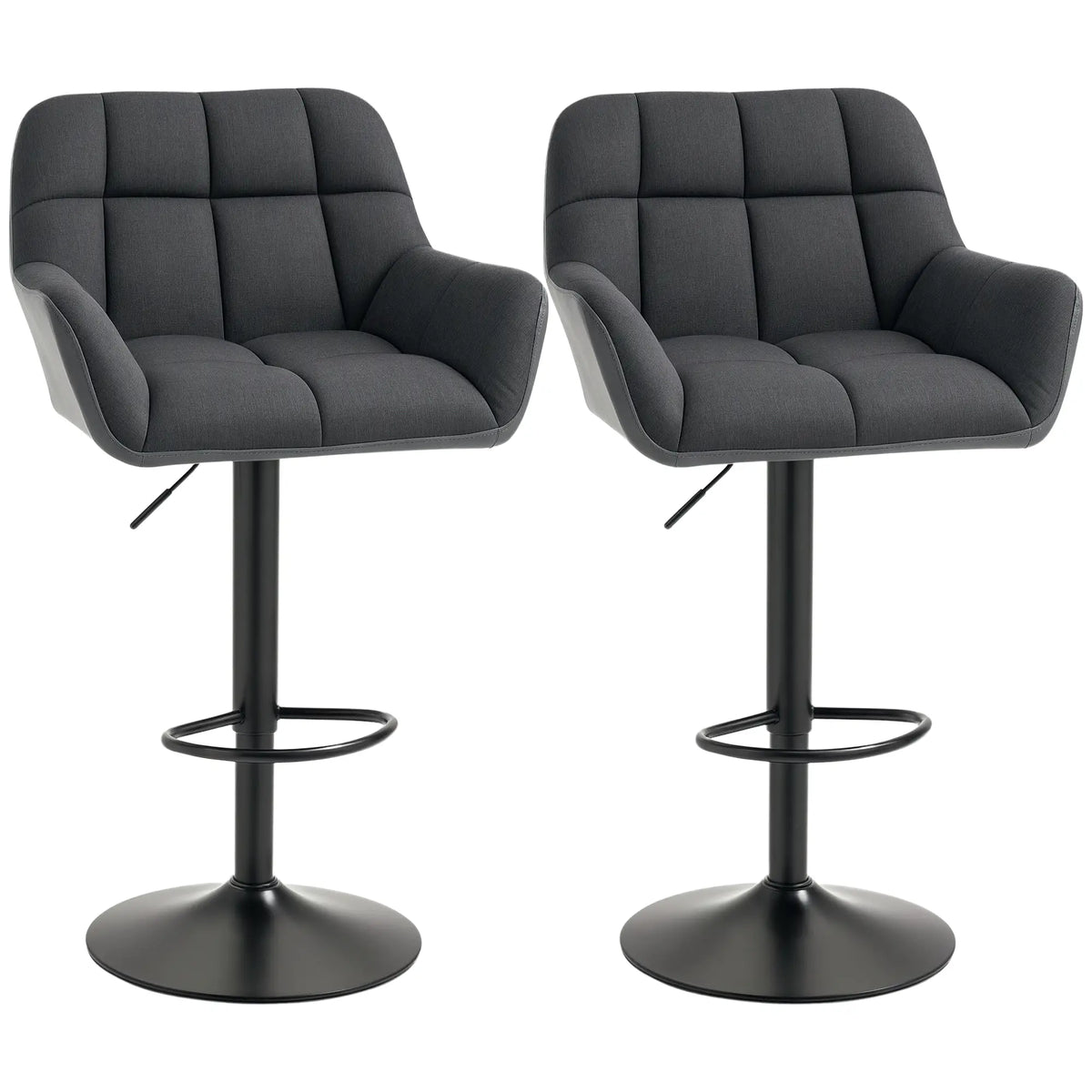 Ensemble de 2 tabourets de bar pivotants, réglables, avec repose-pieds, accoudoirs et dossier en similicuir, pour salle à manger, noir et gris