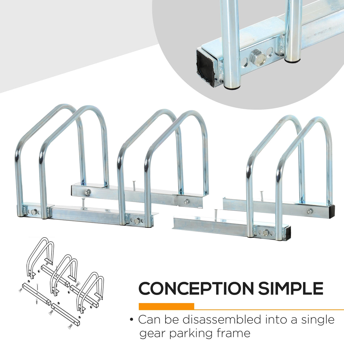 Support de rangement au sol pour 3 vélos, support de rangement pour vélos, fixation au sol, organisateur de garage pour une utilisation intérieure et extérieure, argent