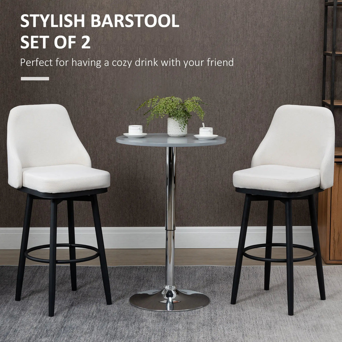 Ensemble de 2 tabourets de bar extra hauts, tabourets de bar pivotants à 360° au design moderne, chaises de salle à manger avec repose-pieds et pieds en acier, blanc crème