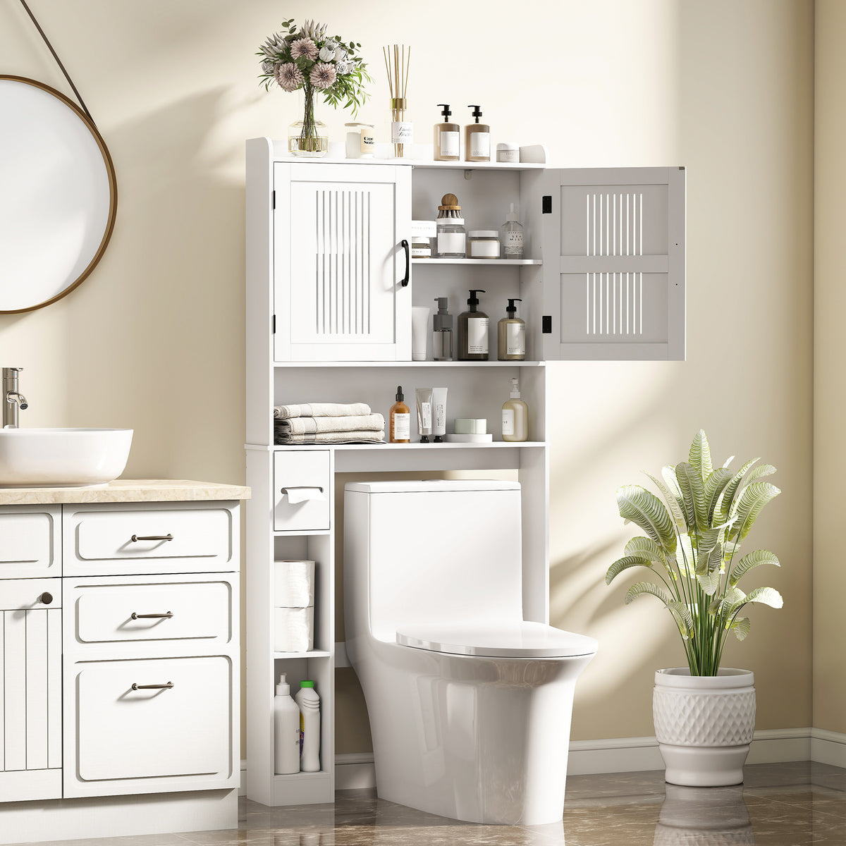 Étagère de rangement à suspendre aux toilettes, organisateur de salle de bain avec étagère réglable, porte-papier toilette pour salle de bain, linge