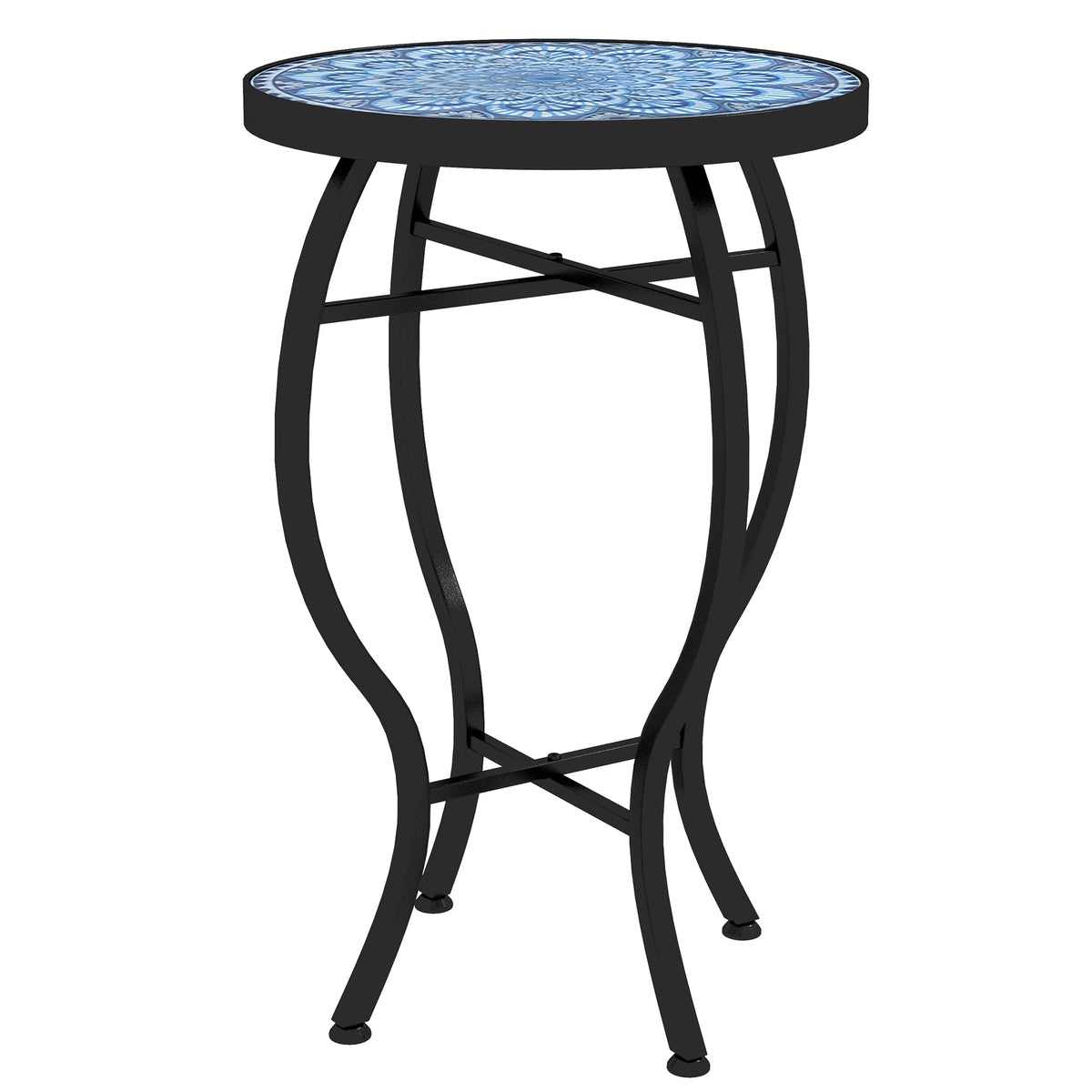 Table ronde d'extérieur, table basse bistro de patio avec plateau en mosaïque et structure en acier pour jardin