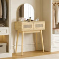Coiffeuse avec miroir et 2 tiroirs, bois naturel
