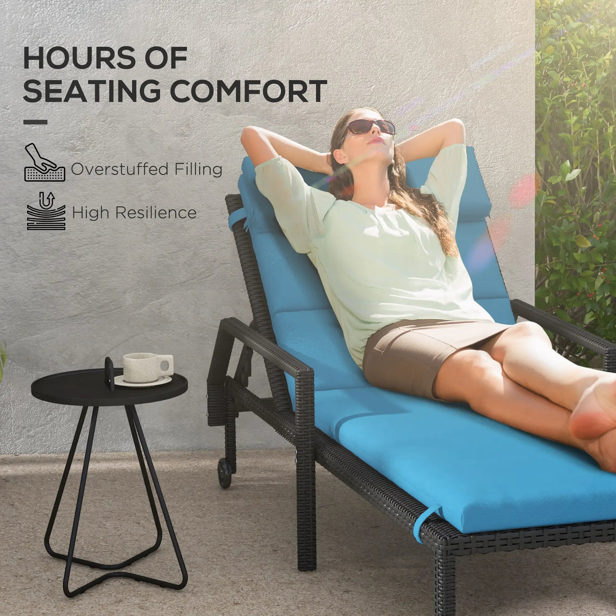 Coussins de rechange pour chaise longue de patio, avec appui-tête et attaches, turquoise