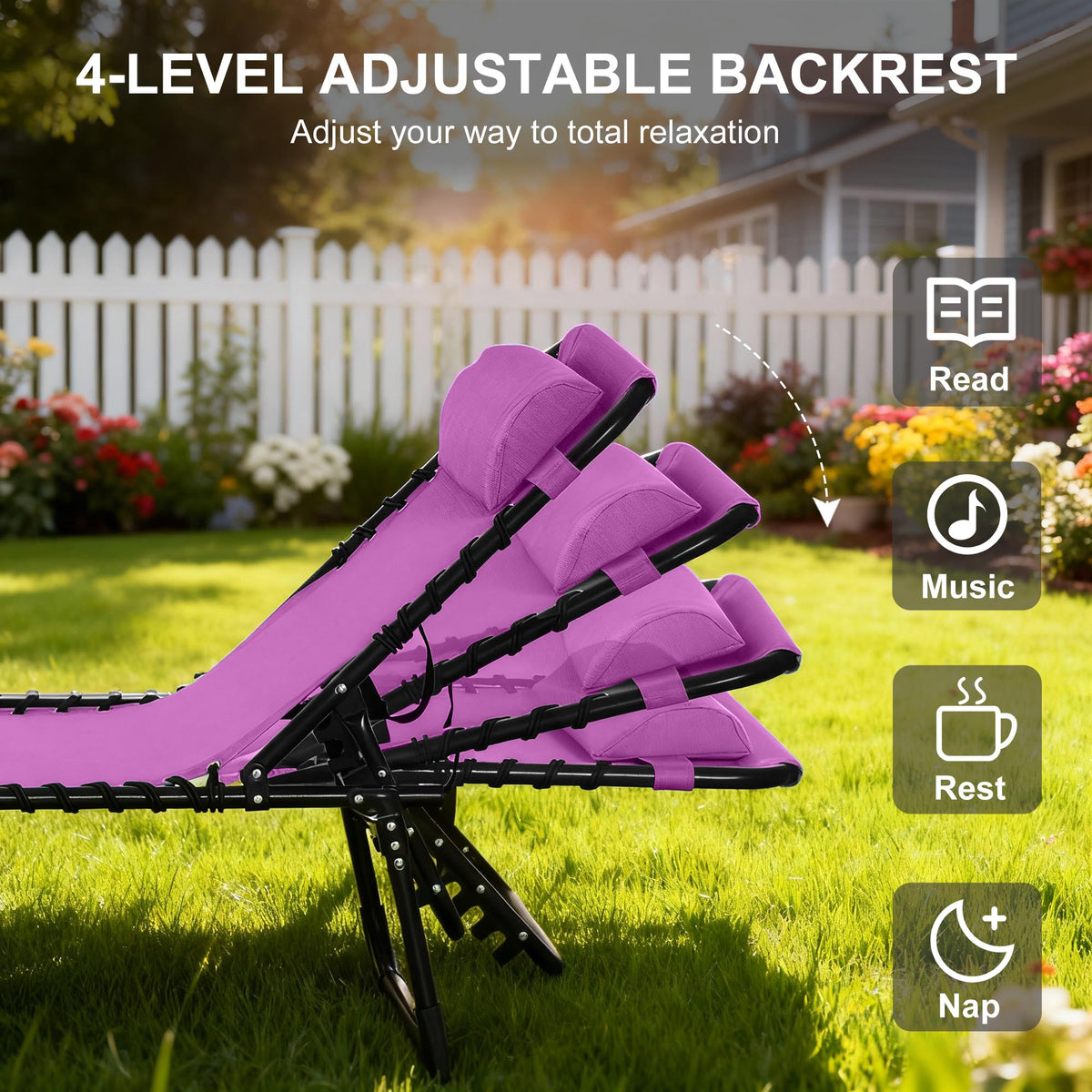 Chaise longue pliante violette