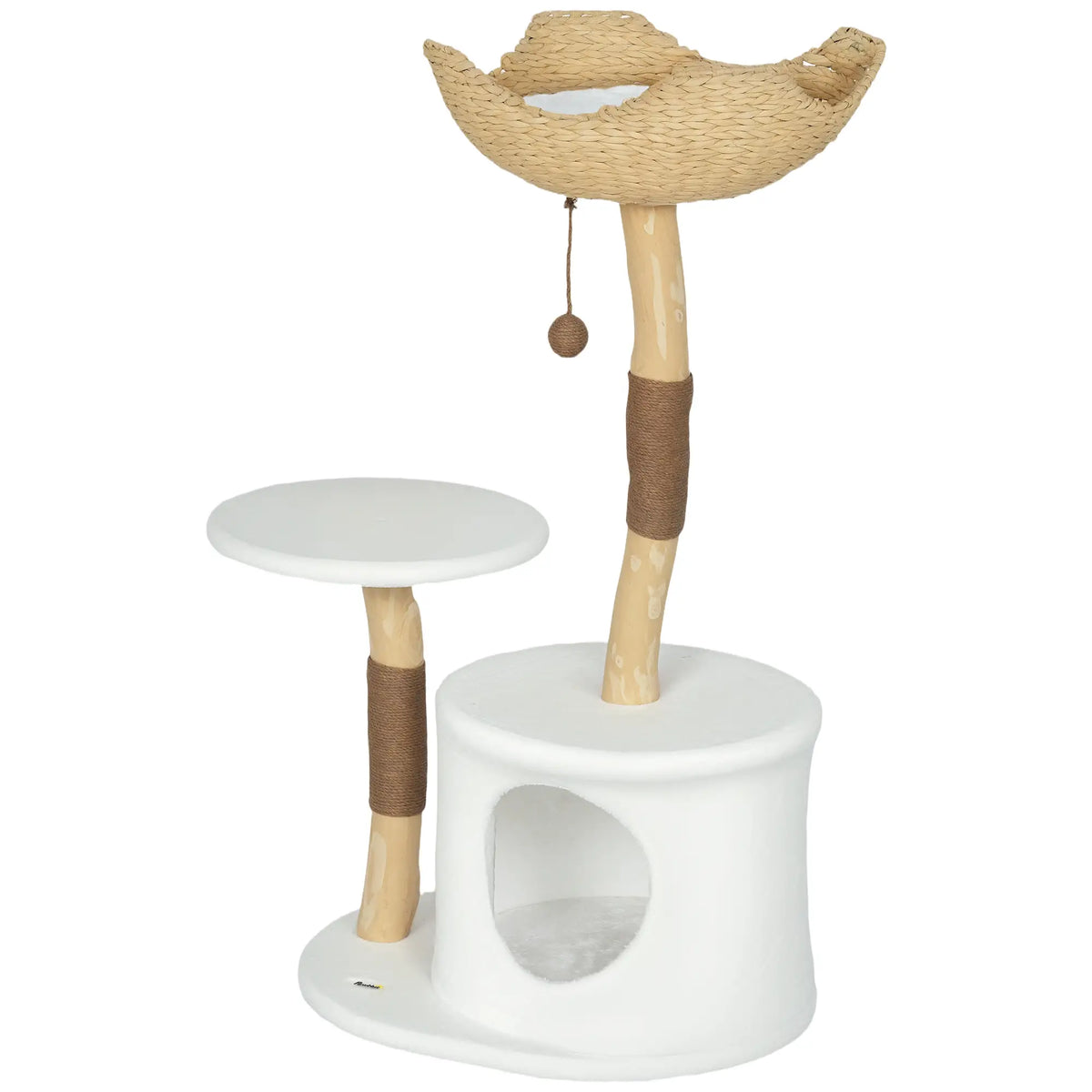 Arbre à chat 40" en bois véritable, tour pour chats adultes d'intérieur de grande taille avec poteaux à griffer, niche, perchoir et coussin lavable.