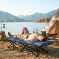 Lit de camp avec matelas moelleux, bleu