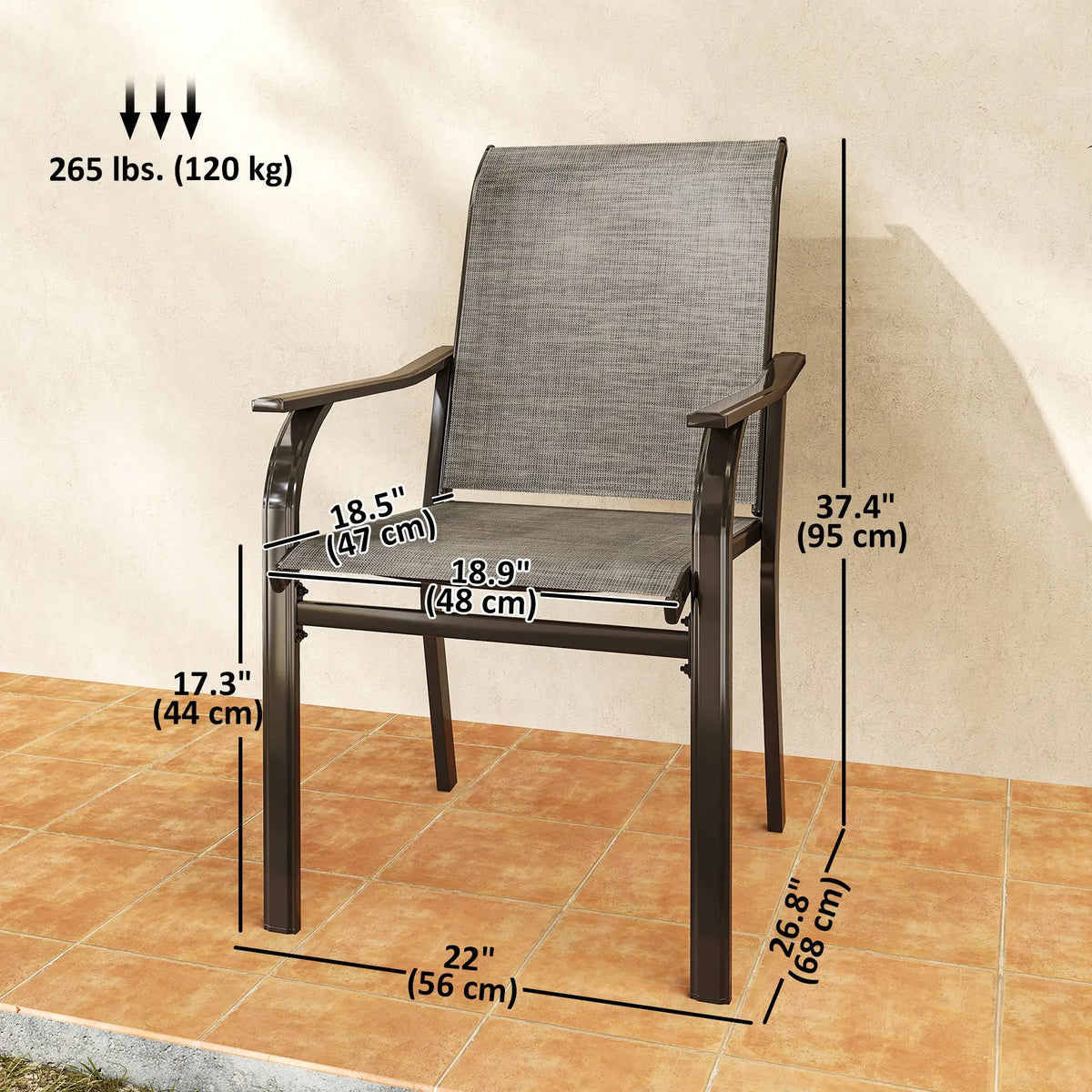 Ensemble de 2 chaises de patio avec accoudoirs et dossier haut, pour jardin, balcon, véranda, bord de piscine, terrasse, marron