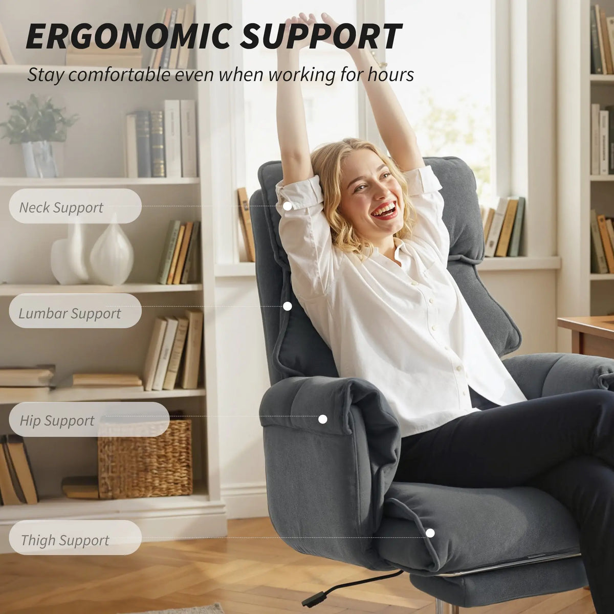 Chaise de bureau, chaise d'ordinateur avec repose-pieds, dossier et appui-tête réglables, gris foncé
