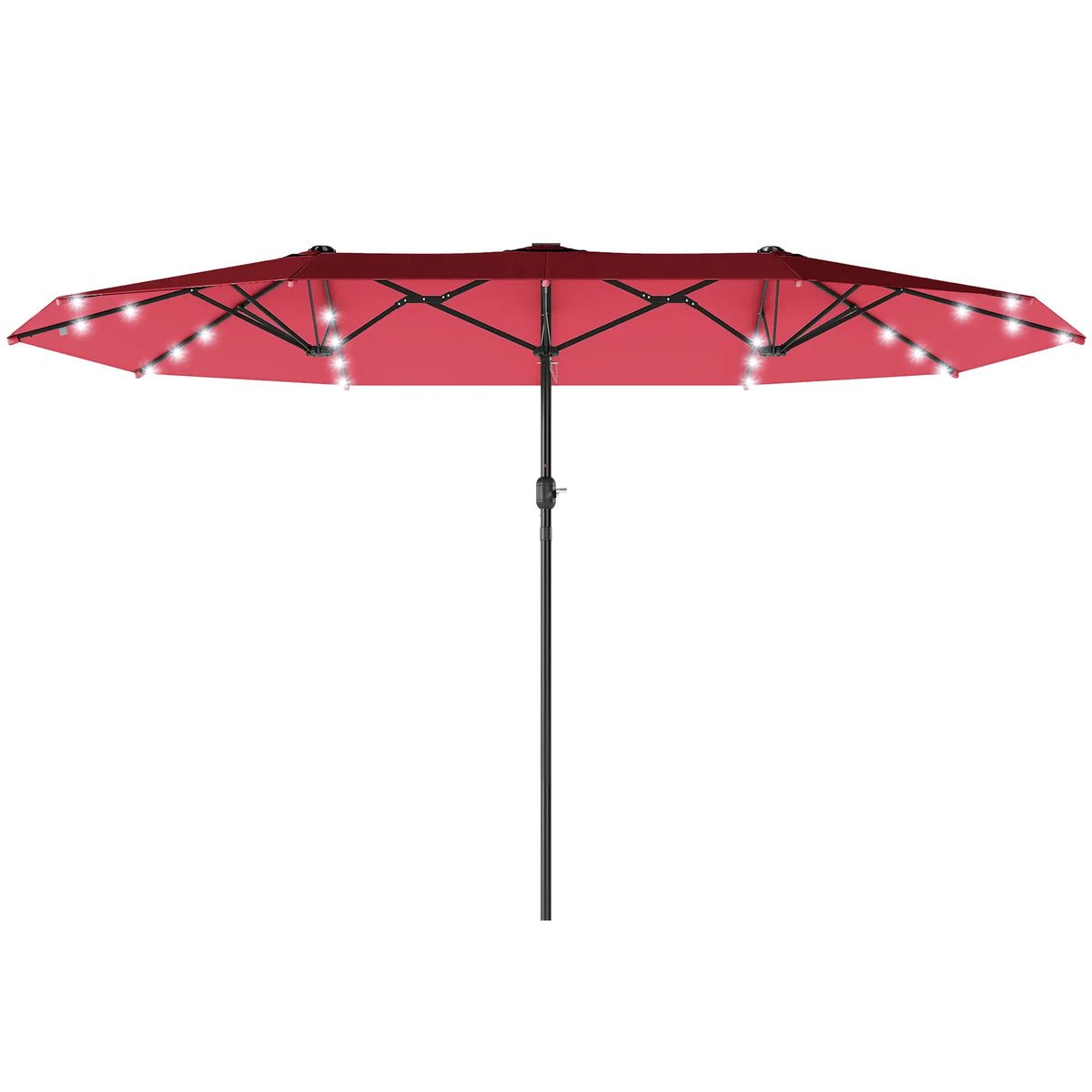 Parasol de jardin double face 173,2" avec lumière solaire LED intégrée, base non incluse, rouge bordeaux