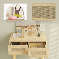 Coiffeuse avec miroir et 2 tiroirs, bois naturel