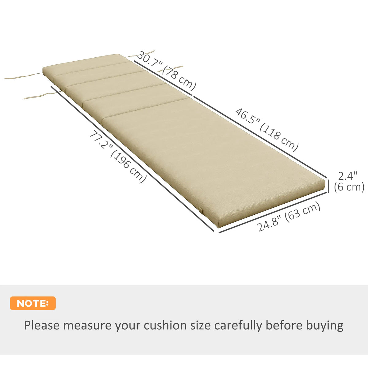 Coussins de rechange pour chaise longue de jardin avec appui-tête et attaches, beige