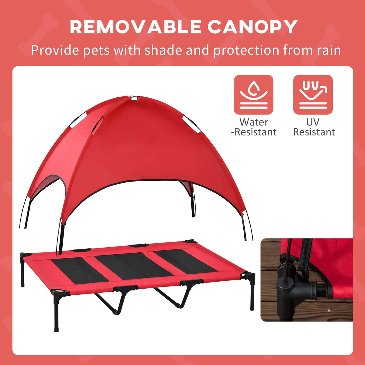 Lit surélevé pour animaux de compagnie, lit pour chien portable d'extérieur et d'intérieur avec tente et abri, rouge instantané