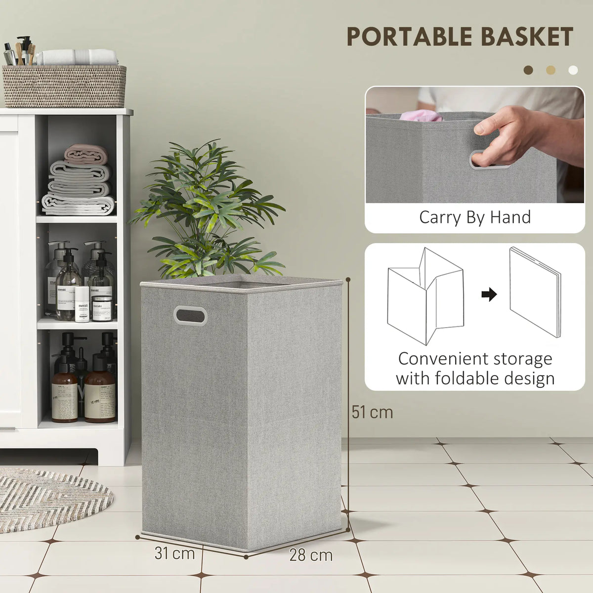 Meuble à linge avec panier amovible, panier à linge basculant avec étagère réglable et compartiments ouverts, blanc