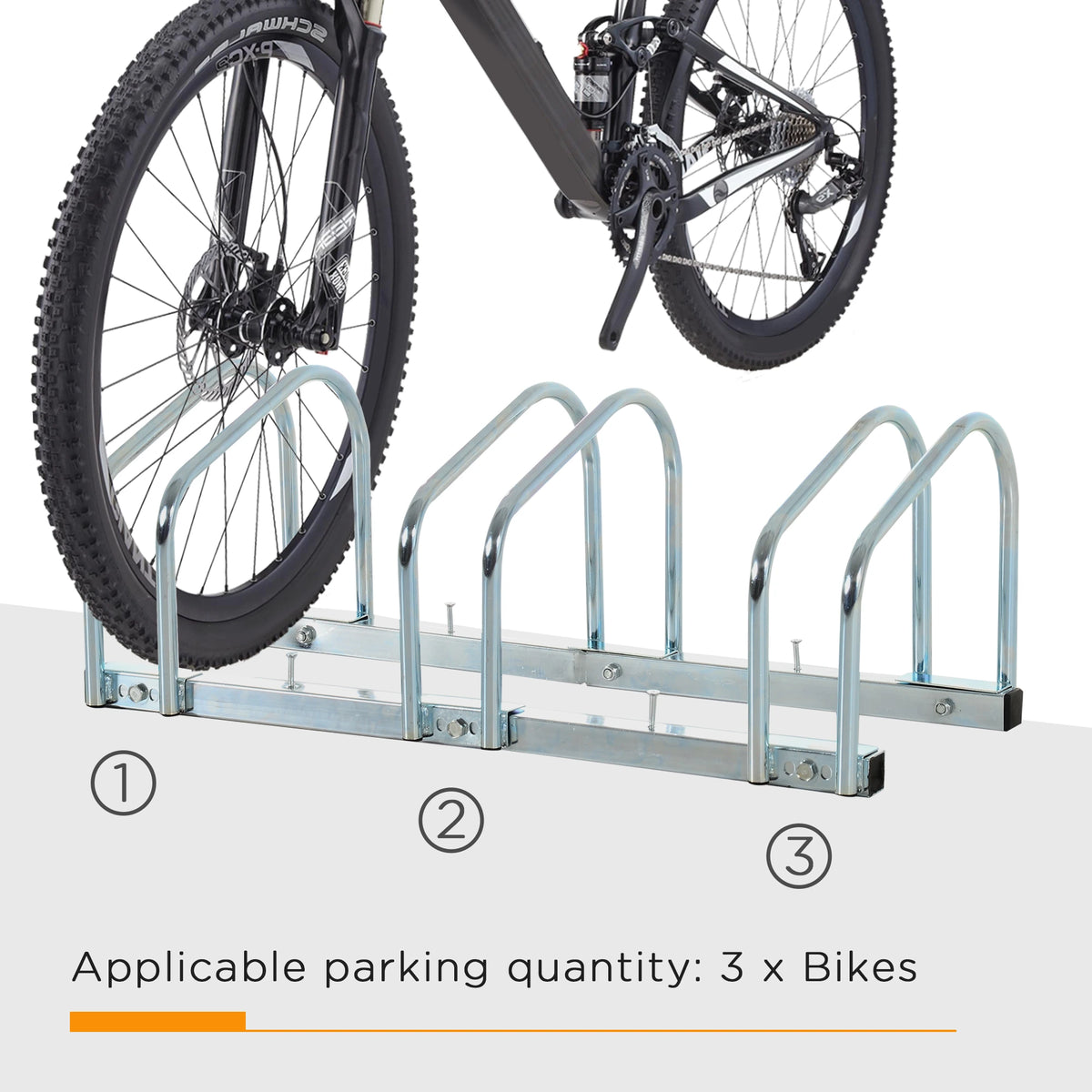 Support de rangement au sol pour 3 vélos, support de rangement pour vélos, fixation au sol, organisateur de garage pour une utilisation intérieure et extérieure, argent