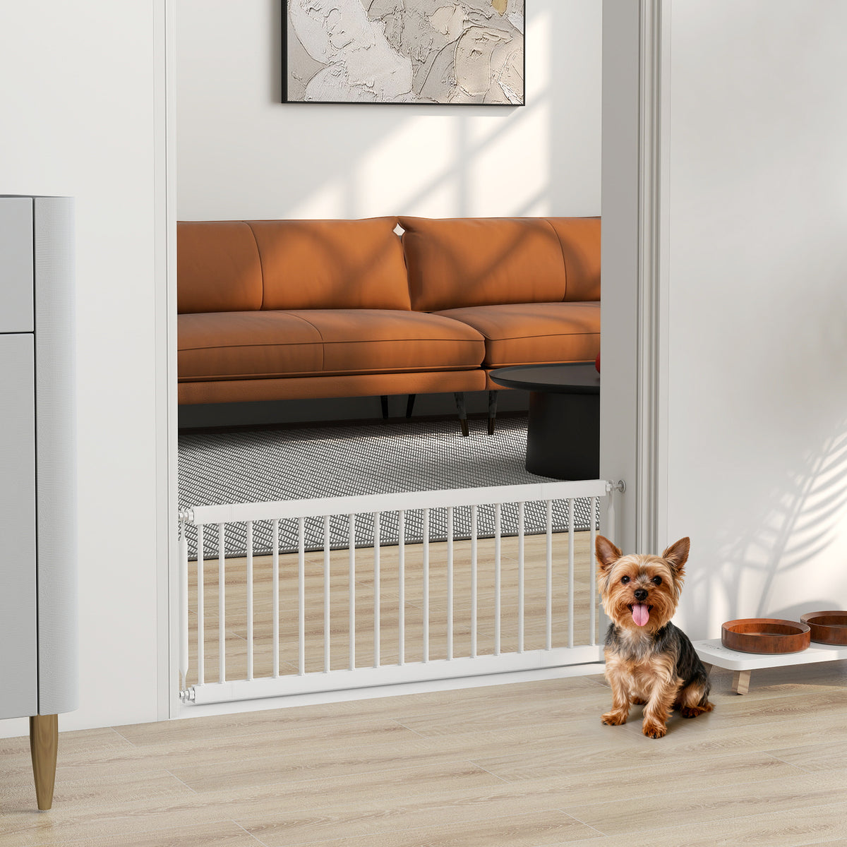 Barrière pour chien 26"-37", réglable, convient aux chiens de 35,5 cm de haut avec 5 cm d'extension, kit de fixation par pression pour escaliers et portes, blanche