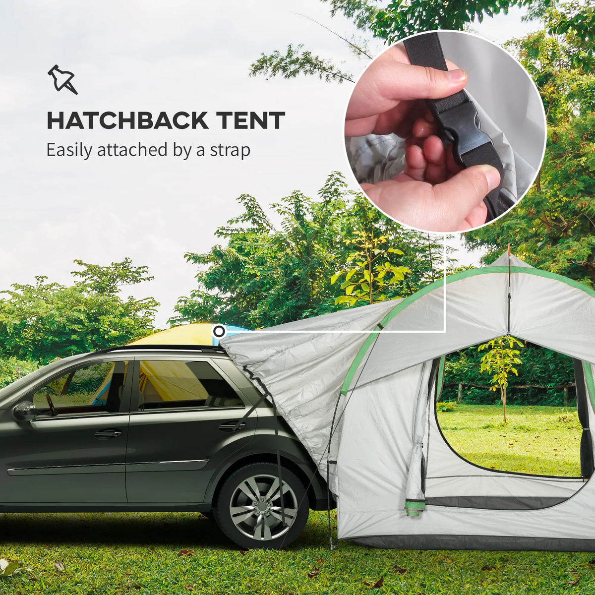 Tente de voiture imperméable 2000 mm pour SUV, avec 3 portes et fenêtre en filet, pour 5 à 6 personnes, coloris gris et vert. Idéale pour le camping et les voyages. Coloris : gris et vert.