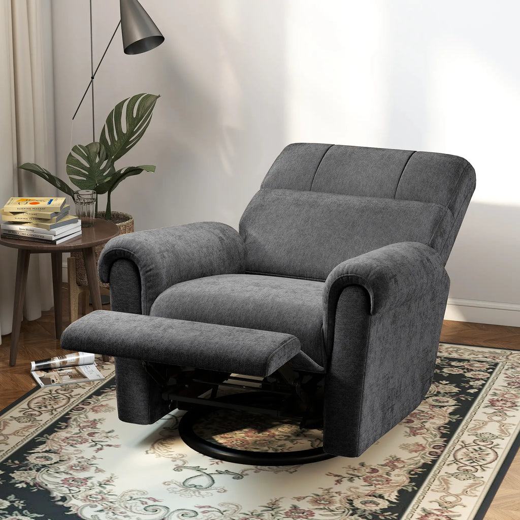 Fauteuil inclinable électrique, revêtement en tissu, ports USB, fonction pivotante et à bascule, repose-pieds, gris foncé