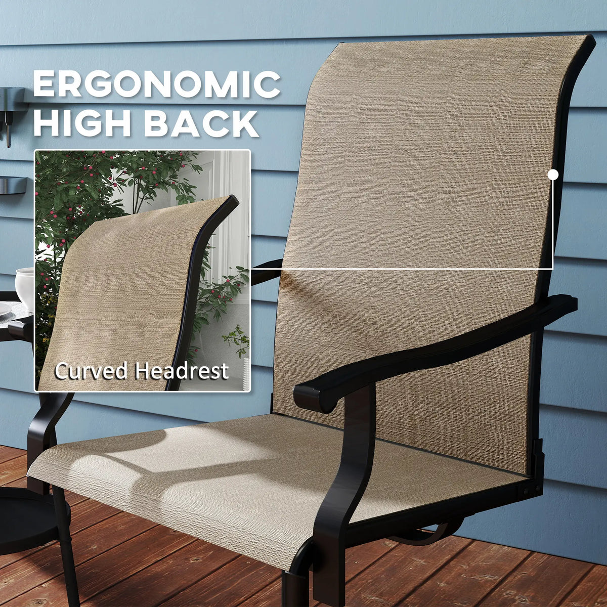Ensemble de 2 chaises de salle à manger pivotantes d'extérieur, dossier haut et assise en maille résistante aux intempéries, pour terrasse, jardin ou piscine, marron