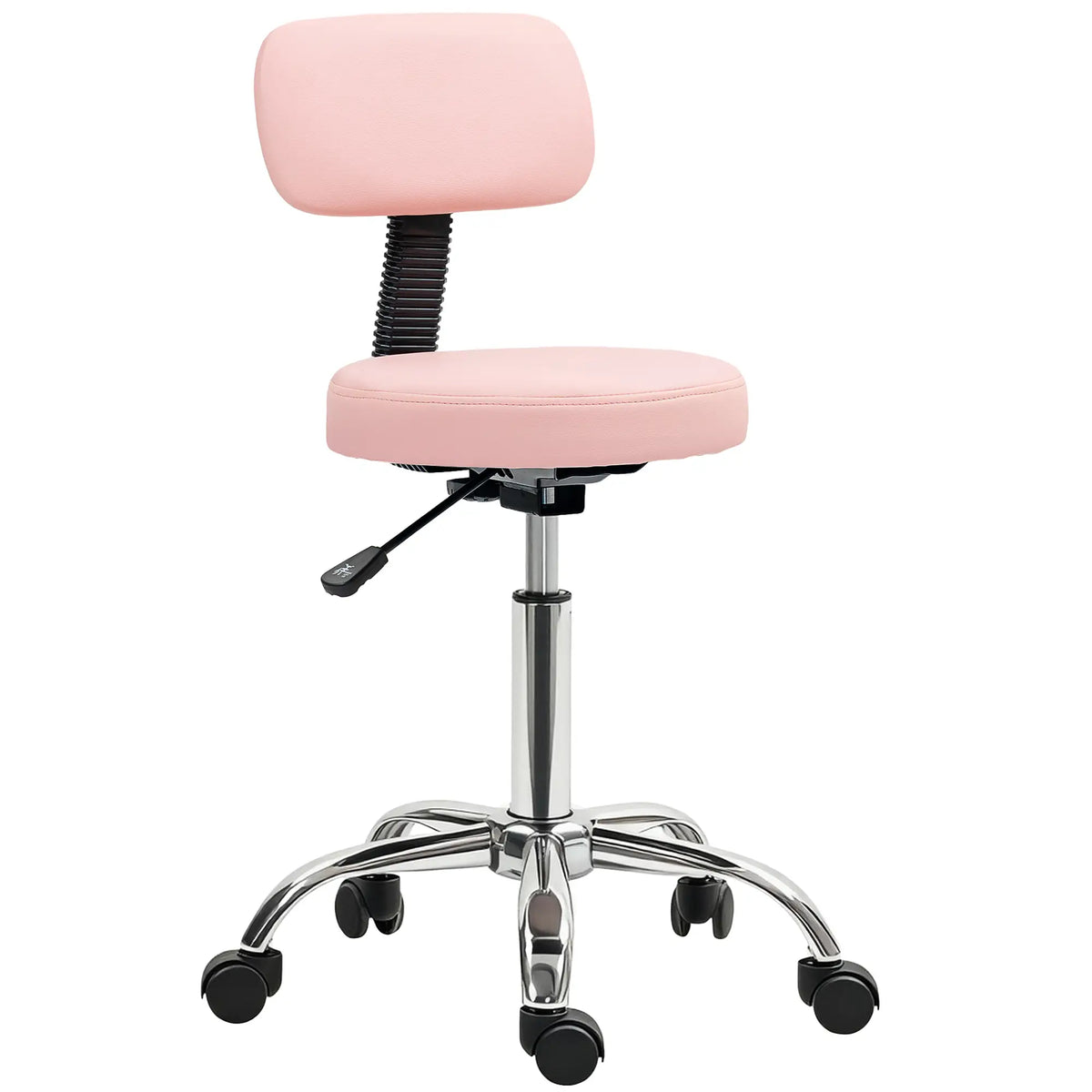 Tabouret roulant réglable avec dossier amovible, tabouret pivotant en similicuir pour salon de beauté, spa, bar, massage, rose