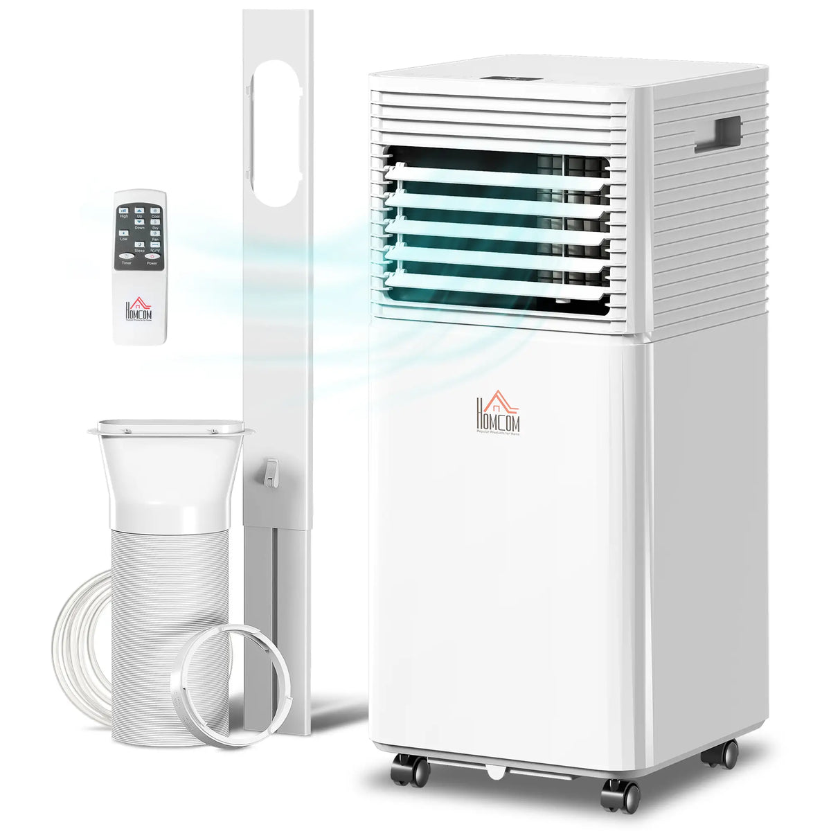Climatiseur portable 10 000 BTU avec mode ventilateur et déshumidificateur, silencieux, avec télécommande et minuterie 24 h, blanc.