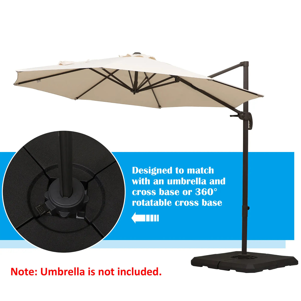 Lot de 4 supports de parasol pour parasol déporté, à remplir de sable ou d'eau, noir