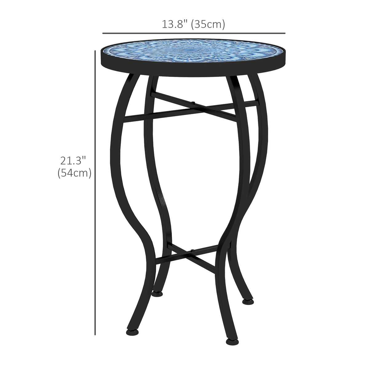 Table ronde d'extérieur, table basse bistro de patio avec plateau en mosaïque et structure en acier pour jardin