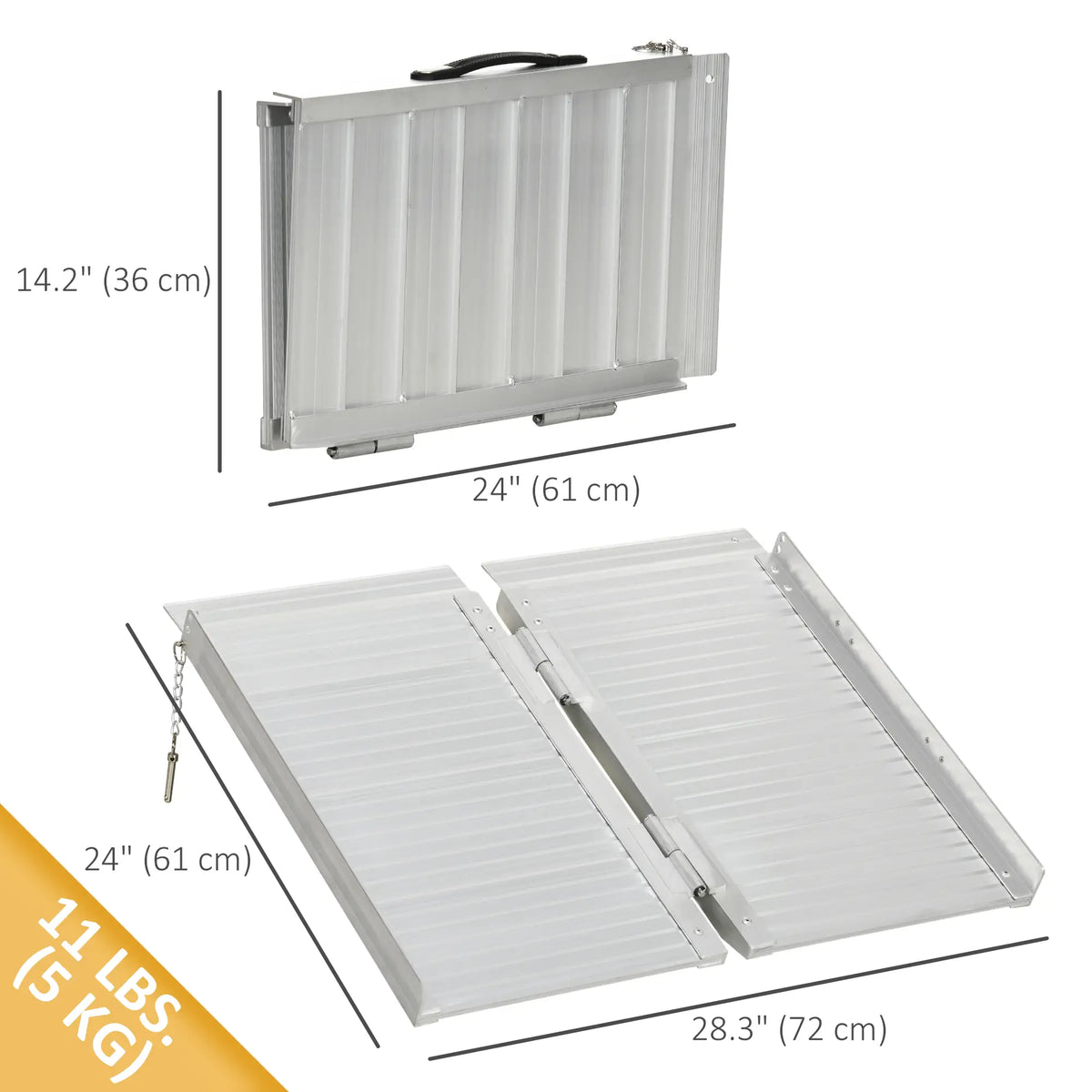 Rampe d'accès pliable en aluminium texturé pour fauteuil roulant, rampe de seuil portable de 60 cm (2 pi), pour scooters, escaliers et portes.
