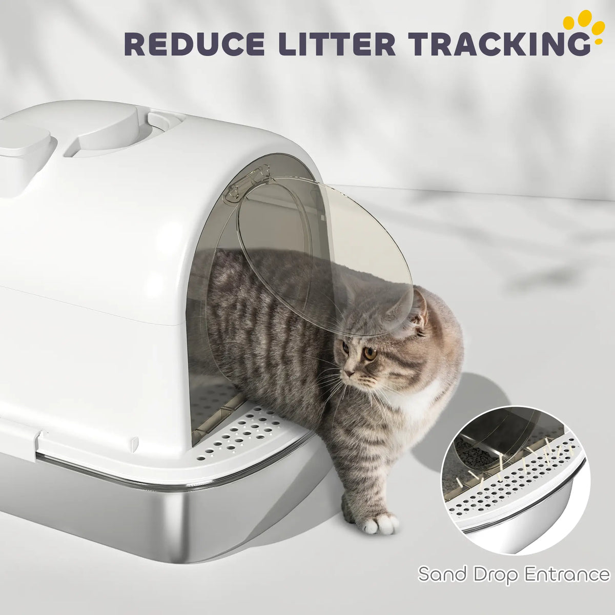 Bac à litière fermé en acier inoxydable, bac à litière en métal pour chat avec pelle, sac désodorisant, poignée, facile à nettoyer
