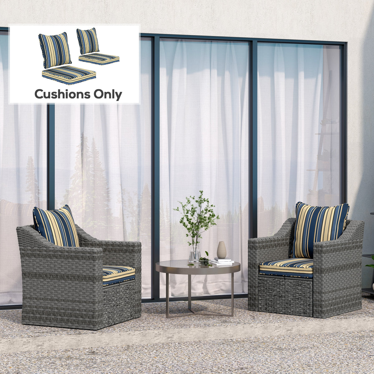 Ensemble de 2 coussins de rechange pour siège et dossier , pour chaises de patio intérieures et extérieures, bleu