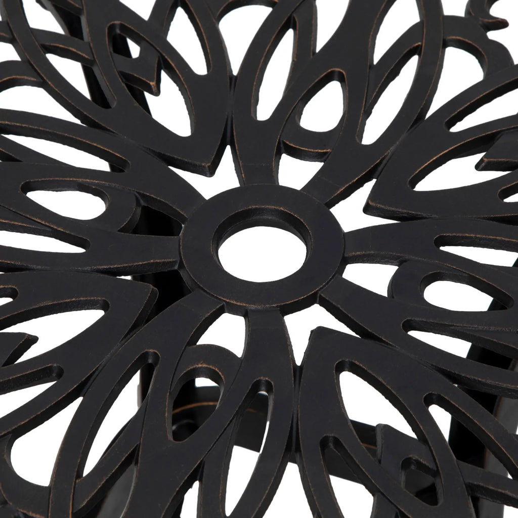 Table d'appoint carrée d'extérieur 53 cm (21 po), table de patio en aluminium moulé avec trou pour parasol, idéale pour le jardin, le balcon ou la piscine, couleur bronze.