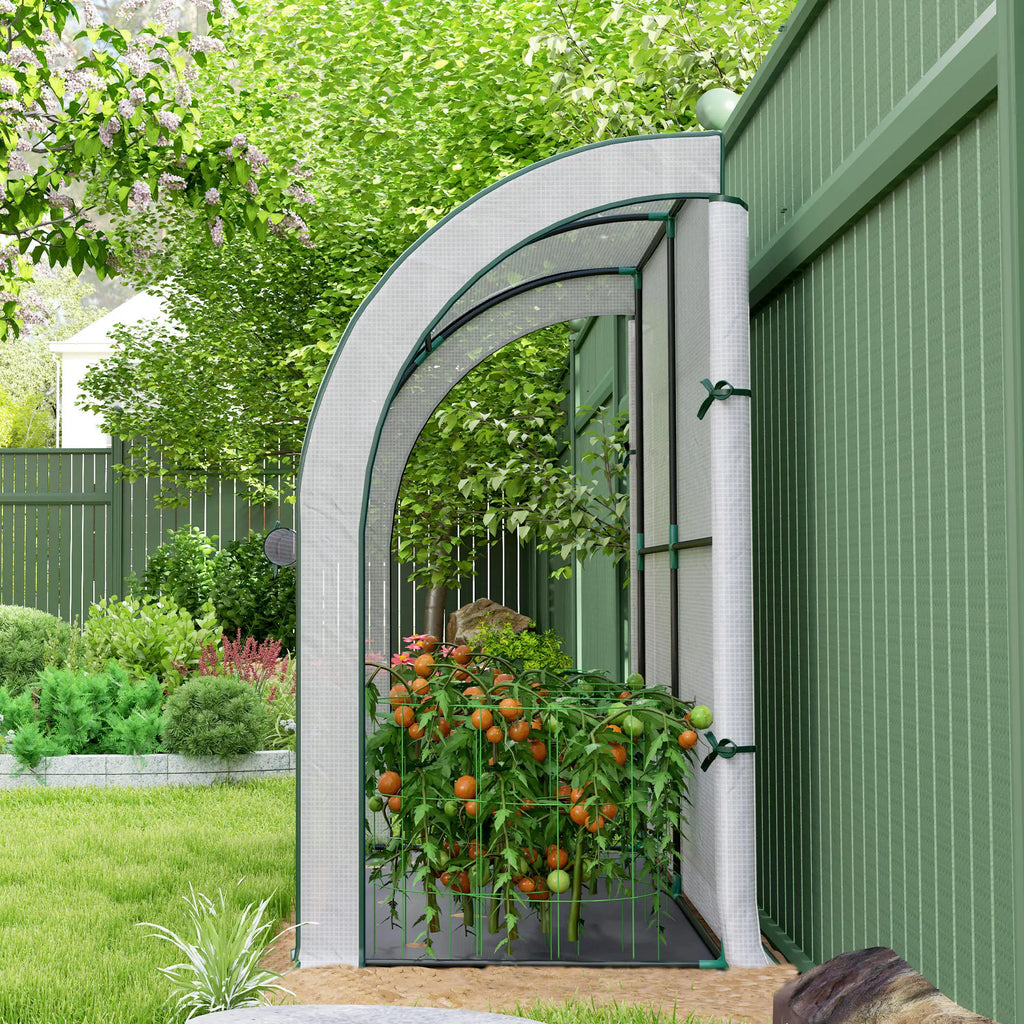 Serre adossée, abri de jardin extérieur avec portes et fenêtres à fermeture éclair, 2,13 m x 0,91 m x 1,52 m, blanche