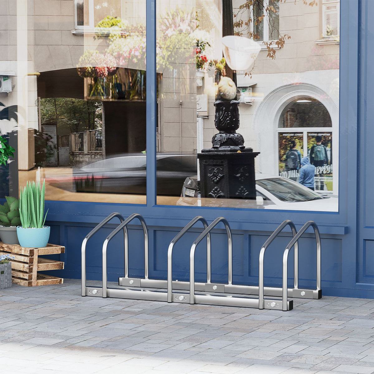 Support de rangement au sol pour 3 vélos, support de rangement pour vélos, fixation au sol, organisateur de garage pour une utilisation intérieure et extérieure, argent