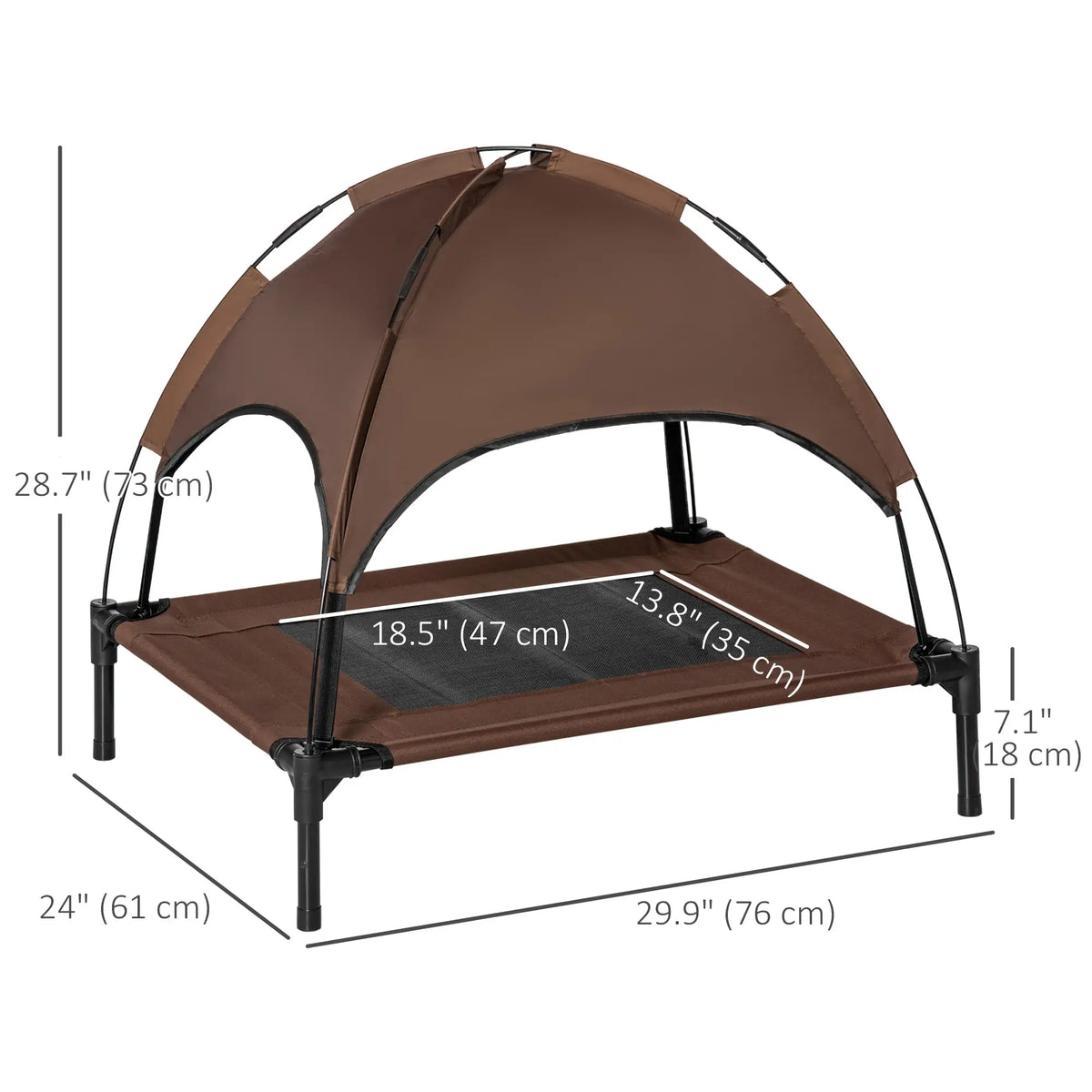 Lit surélevé rafraîchissant pour chiens de taille moyenne, avec auvent, couleur café