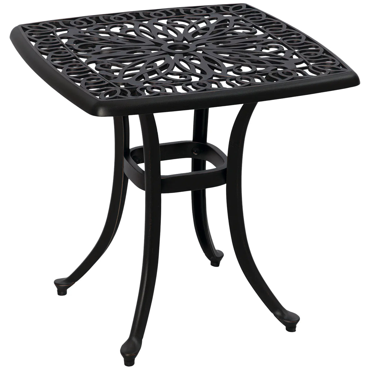 Table d'appoint carrée d'extérieur 53 cm (21 po), table de patio en aluminium moulé avec trou pour parasol, idéale pour le jardin, le balcon ou la piscine, couleur bronze.