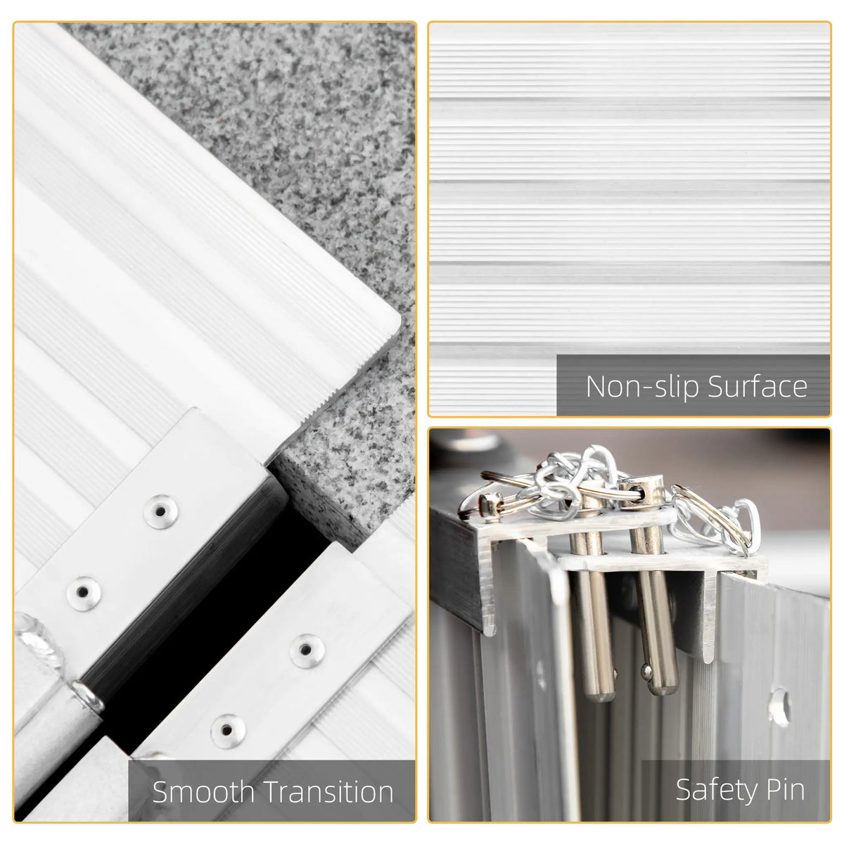 Rampe d'accès pliable en aluminium texturé pour fauteuil roulant, rampe de seuil portable de 60 cm (2 pi), pour scooters, escaliers et portes.