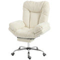 Fauteuil de bureau à roulettes, assise croisée, accoudoirs en cascade, large et rembourré, avec repose-pieds, beige