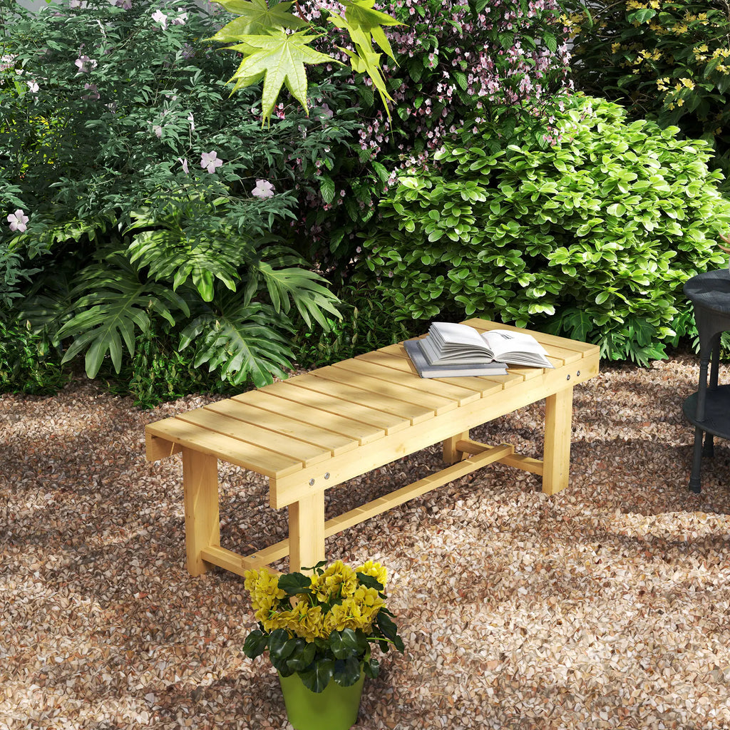 Banc d'extérieur 43 po en bois, banc de patio pour 2 personnes, canapé deux places sans dossier avec assise à lattes pour parc, jardin, pelouse, bois naturel