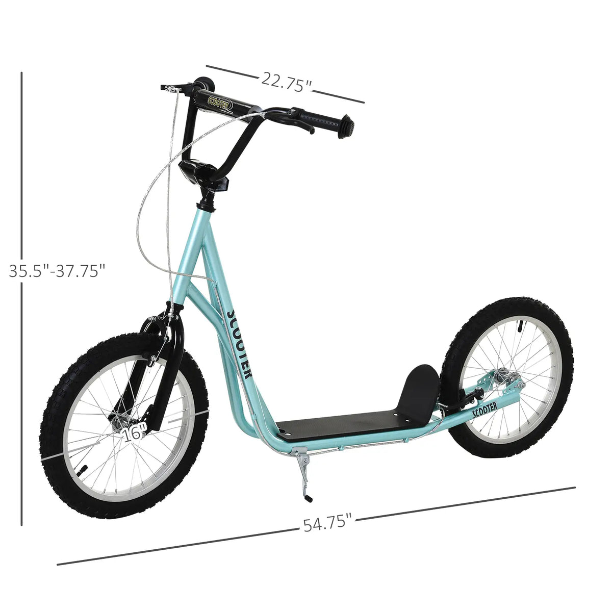 Trottinette pour enfants de 5 ans et plus, jouet à enfourcher avec roue gonflable de 40 cm et double frein, bleue