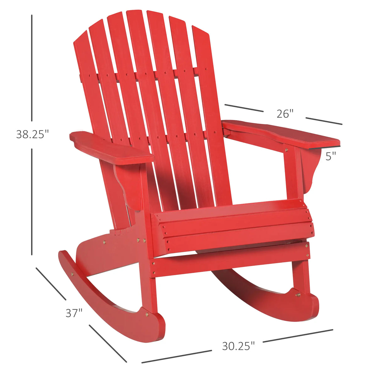 Fauteuil à bascule Muskoka en bois Adirondack, avec dossier en éventail et style rustique classique, rouge.
