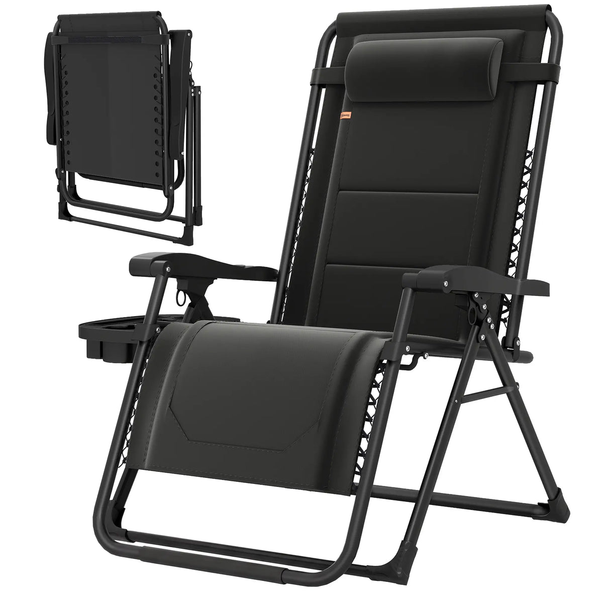 Fauteuil inclinable zéro gravité avec porte-gobelet, capacité de 181 kg, noir