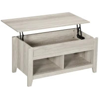 Table basse relevable avec rangement, effet chêne