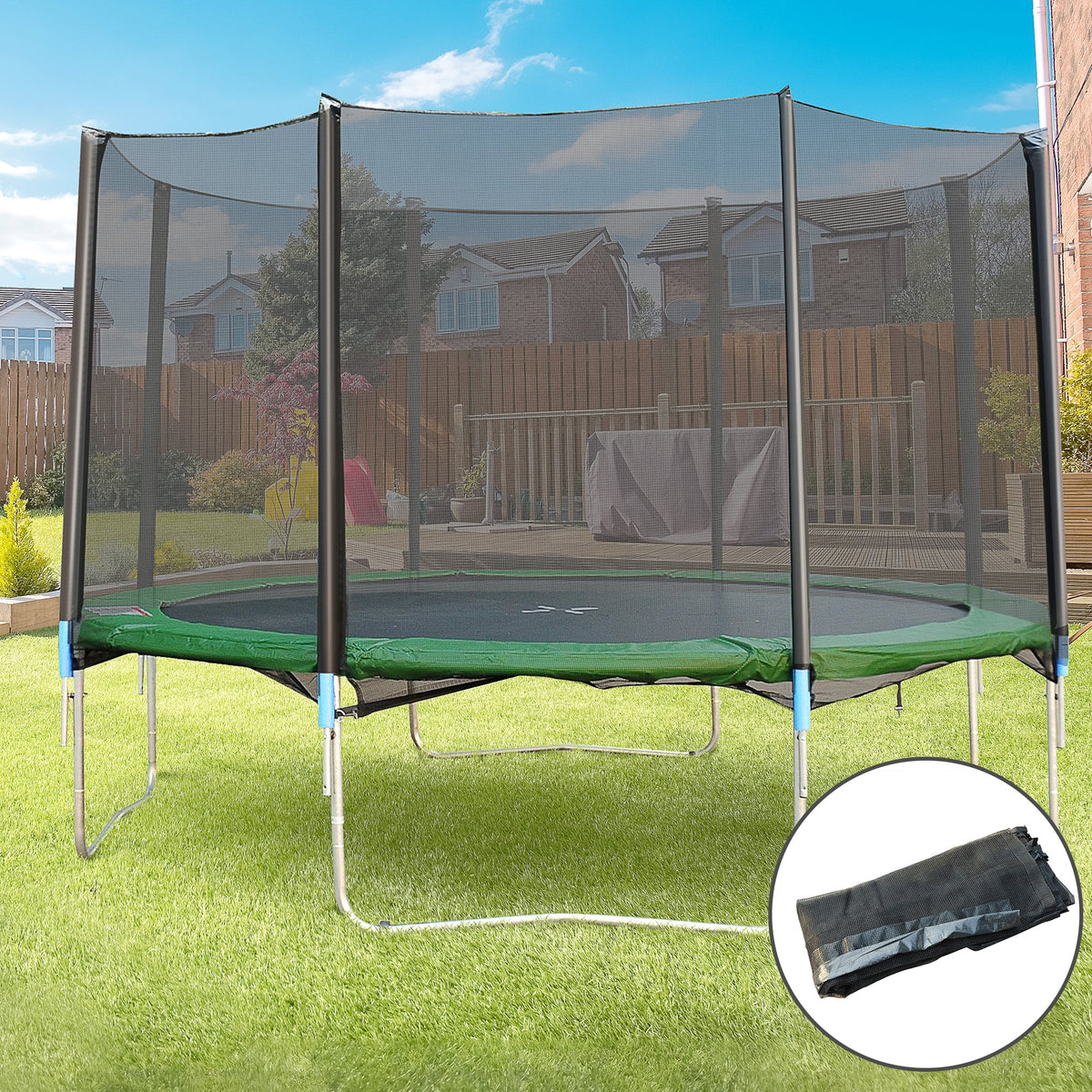 Filet de sécurité pour trampoline 3,66 m (12 pi) avec 8 poteaux, noir.