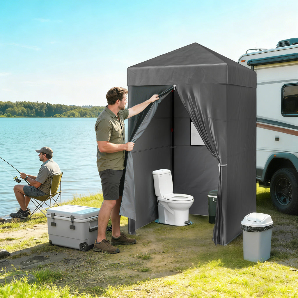 Tente pliante compacte 120 x 120 cm, cabine d'essayage UPF 50+, abri instantané et portable avec fenêtre en filet, gris foncé