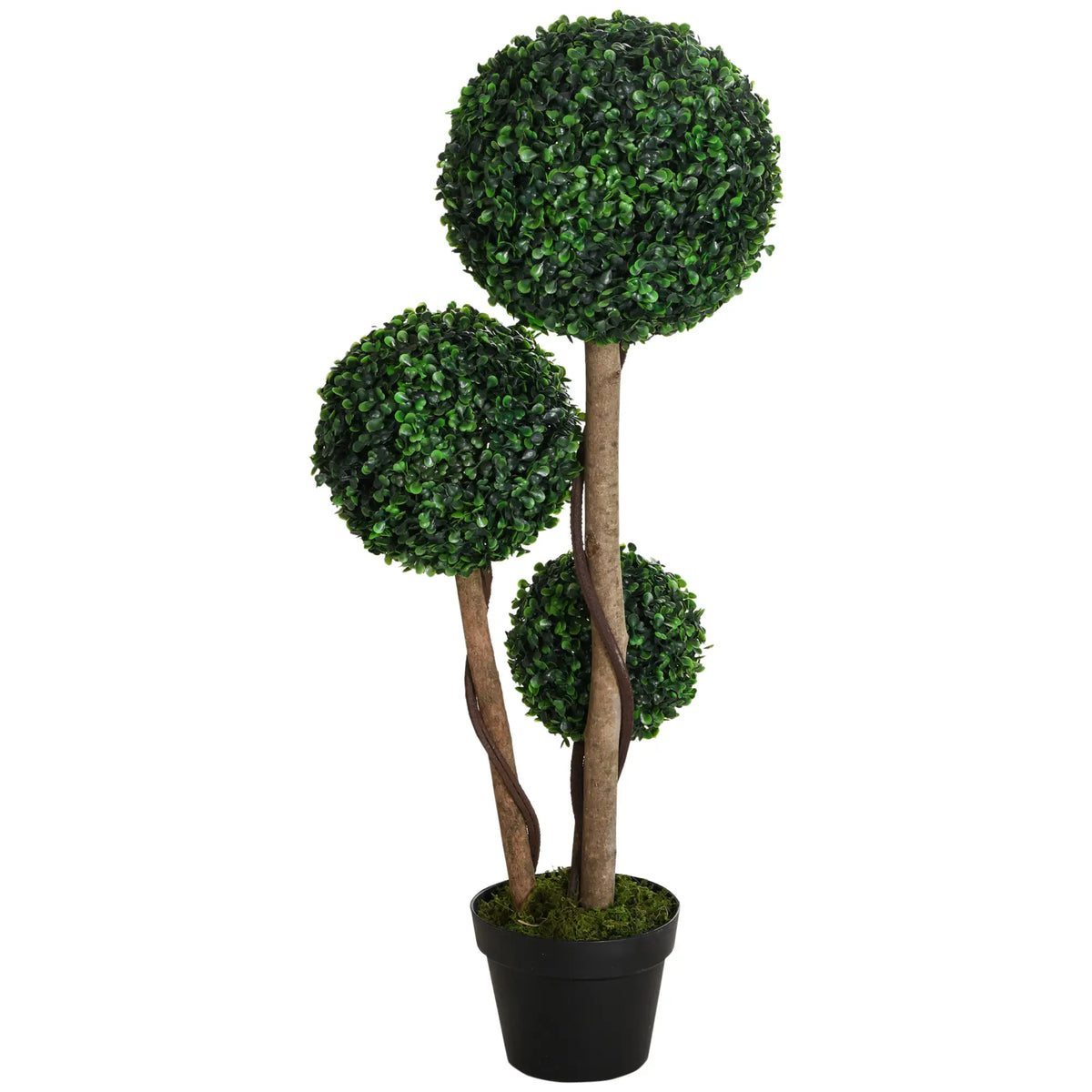 Plante artificielle en pot de 89 cm (35 pouces), buis artificiel topiaire, arbre à trois boules pour intérieur et extérieur, vert foncé